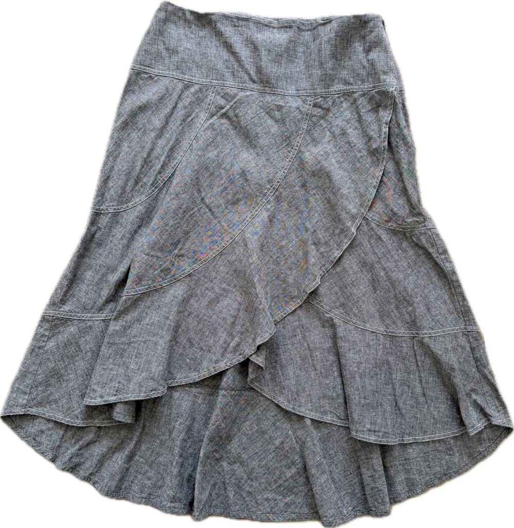 Vintage Lagenlook Linen Cotton Layered Skirt Gray Euro Style Ruffles 14 Draped‎